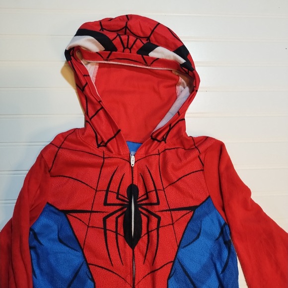Kids Spiderman Pajamas One Piece Hooded Costume Size 8 Marvel - Picture 3 of 4